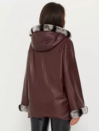 Бордовая кожаная куртка с капюшоном